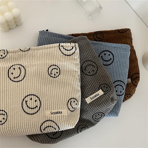 Corduroy Cosmetic Bag with Smile Dots Design - Makeup Organizer