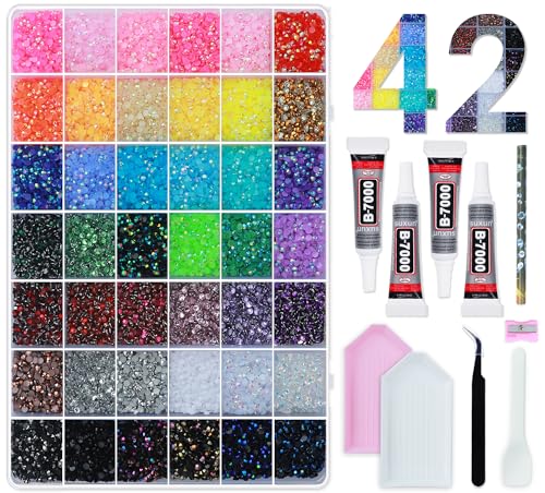 50000 PCS Bedazzling Rhinestones Kit - 42 Colors 3mm Flatback Gems