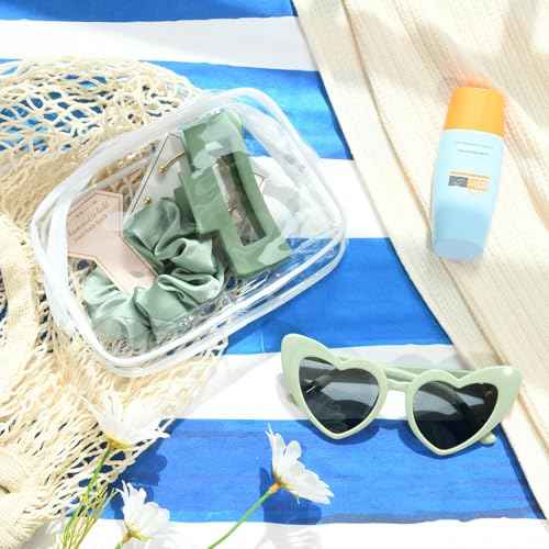 DEEKA 5 Pcs Bridesmaid Proposal Bag Set Gift Clear Makeup Toiletry Bag Bachelorette Party Favors Sunglasses Hair Claw Clips Scrunchies Knot Bracelets Bridal Wedding Party Gifts (Sage Green)