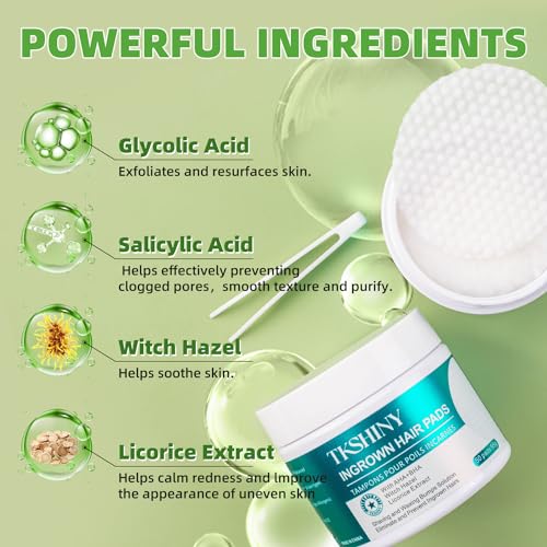 Ingrown Hair Treatment Pads with AHA BHA for Bikini, Face, Underarms - 50 Pads