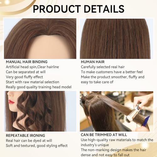 Mannequin Head 100% Human Hair 16-18" Brown with Clamp