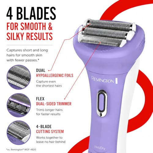 Purple Electric Shaver for Women - 4-Blade Wet & Dry Razor, Hypoallergenic, Rechargeable