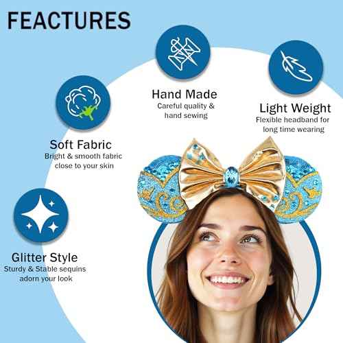 Sparkling Mouse Ears Sequin Bow Ears Headband for Women Dazzling Princess Hair Band Headwear for Princess Costume Theme Birthday Party