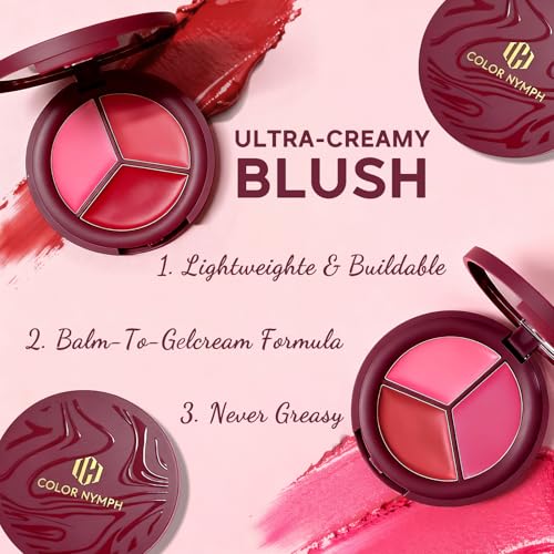 Color Nymph Blush Makeup - 3 Colors Ultra-Smoothy Cream Blush for Cheeks, Multi-Use Cream Blushes Balm & Lip Tint, Hydrating, Lightweight & Blendable Color, Face Makeup, Vegan & Cruelty-Free £¨#03£©