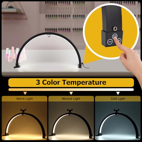 Small nail lamp for desk, half moon light for nail desk with Touch Control, Portable half moon nail lamp with Phone Holder (Black)