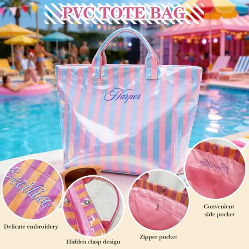 Personalized Jelly Striped PVC Tote Bag for Women