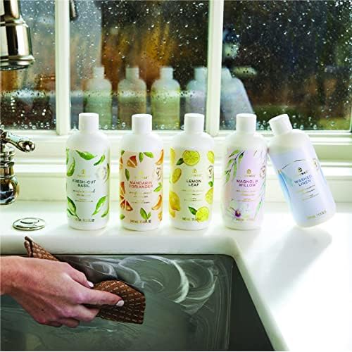 Thymes Soft Surface Scrub - Multipurpose Surface Cleaner - Scented Stain Remover with Baking Soda, Fennel & Parsley Extracts - Gentle Yet Effective Household Cleaner (Fresh-Cut Basil, 11.5 Fl oz)