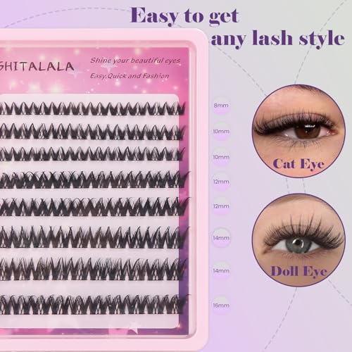 SHITALALA Natural Self Adhesive Lash Clusters Reusable DIY Eyelash Extensions Kit with Tweezers 80 Pcs Pre Glued Lashes Clusters No Glue