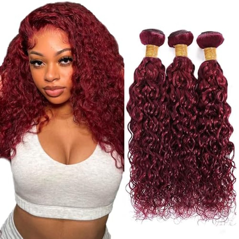 Freiuoke Burgundy Human Hair Bundles Water Wave 26-30 Inch