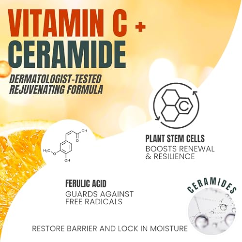 Alozera Vitamin C Ceramide Moisturizer Cream, Rejuvenating Face & Body Lotion with Plant Stem Cell, Helps Brighten and Even Skin Tone, Non-Greasy, Lightweight, Fragrance-Free, 16.9 oz