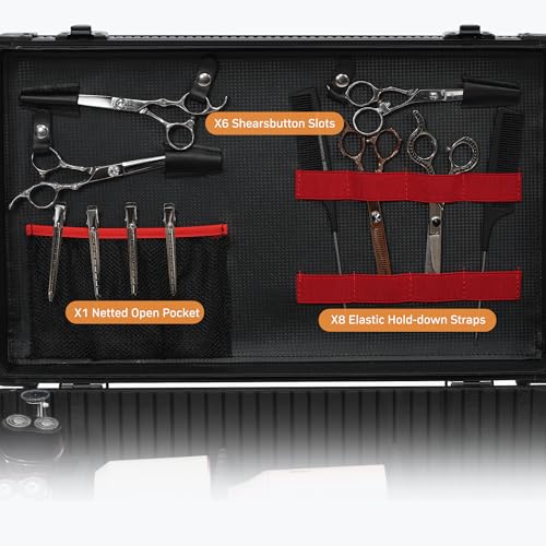 CHUANGJIN Black Large Barber Carrying Case with Removable Tray, Travel Hairdresser Toolbox