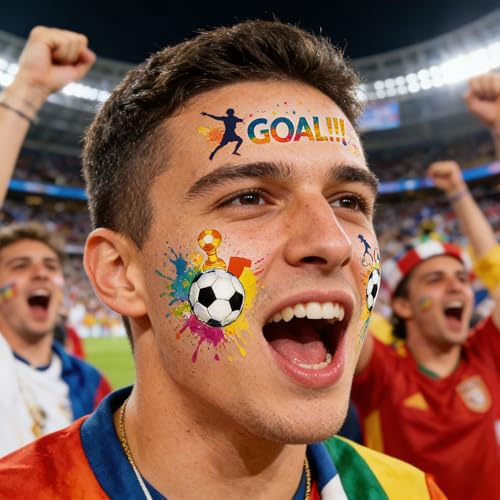 Soccer Temporary Tattoos 24 Sheets - Waterproof Game Day Face Stickers
