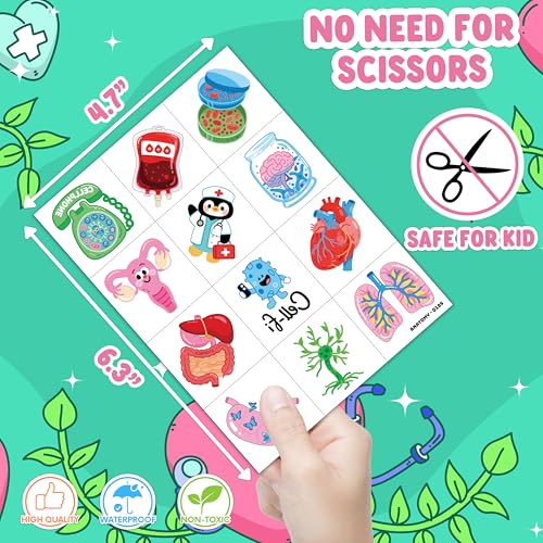 96 Anatomy Temporary Tattoos for Kids | Pre-Cut Body Organ Stickers