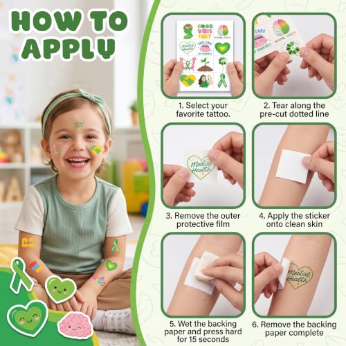 96 Pack Positive Mental Health Temporary Tattoos for Kids