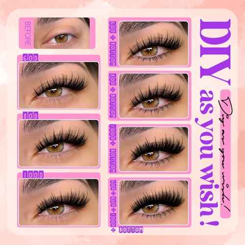 Volume Lash Clusters Spikes Cluster Eyelash Extensions 60D 80D 100D Thick Spiky Individuals Lashes 5-19mm Mega Wispy Eyelash Extension Fluff DIY D Curly Lash Extension with Bottom Lashes 296Pcs