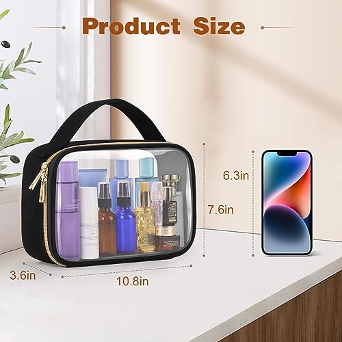 Wedama Clear Toiletry Bag, 2 Pack Clear Makeup Bags with Handles, Large Travel Bags PVC Cosmetic Bag for Women and Men, Carry on Airport Airline Compliant Bag, Black
