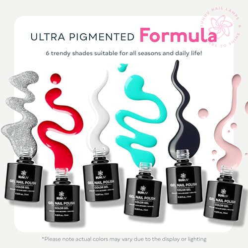 SUNUV Gel Nail Light for Nail Polish 48W UV Dryer SUNone White Hema-Free Gel Nail Polish Kit, 6 Colors Gel Polish Set