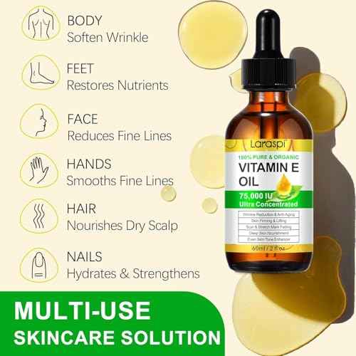 Vitamin E Oil, 75,000 IU Pure Vitamin E Oil for Skin, Face, Scars, Body, for Moisturizing Dry Skin, 2 Oz