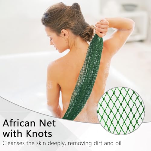 African Net Sponge Authentic with Knots - African Exfoliating Net Sponge with Handles for Body Scrubber Exfoliator - Real Africa Back Wash Bath Sponges for Shower Machine Washed & Bathing Accessories