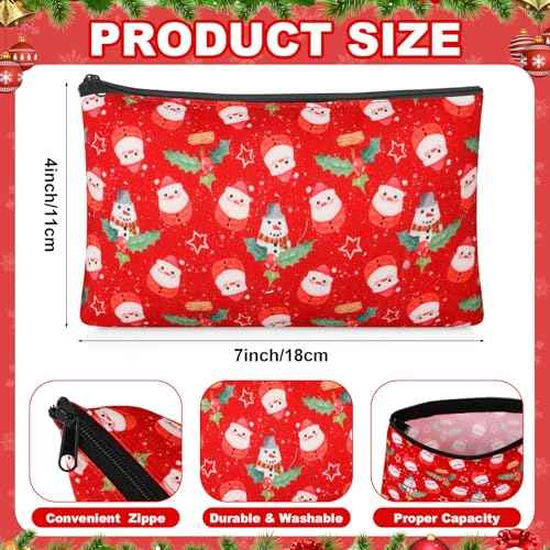 Meanplan 24 Pcs Christmas Cosmetic Bags Christmas Canvas Travel Makeup Bags Snowman Snowflake Santa Cosmetic Organizer with Zipper for Women Girl Xmas Party Gifts Supplies