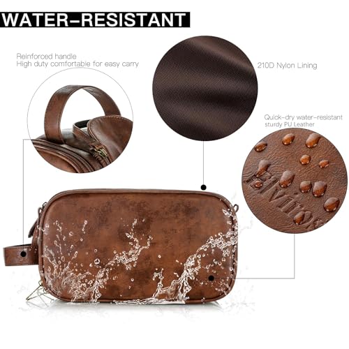 Elviros Travel Toiletry Bag for Men - Water-Resistant Dopp Kit, Small Dark Brown