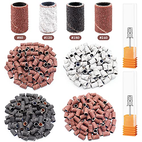 242 Piece Nail Drill Sanding Bands Set with 2 Drill Bits for Manicure & Pedicure — Coarse to Fine Grit (80/120/180/240)