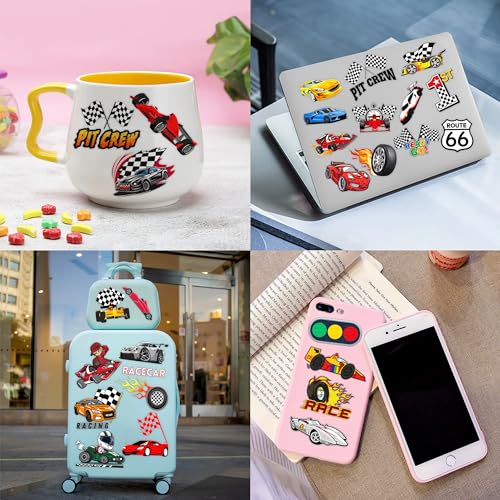 96 PCS Race Car Pre-Cut Temporary Tattoos Sticker Racing Pit Crew Checkered Flag Birthday Party Decorations Favors Supplies Gifts Boys Girls Cute Fake Tattoo School Prizes Carnival Theme (Normal)