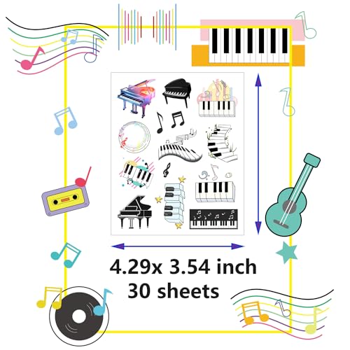 430 PCS Piano Notes Tattoos Temporary Stickers Piano Notes Theme Party Supplies Decorations Music Birthday Goodie Bag Stuffers Favors Prize(30 Sheets)