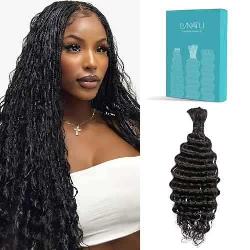 Boho Human Hair for Braiding Bulk Human Hair Bohemian Knotless Braids Deep Wave 100g 22 Inch Jet Black No Weft 2 Bundles Tangle Resistant Easy to Install for Salon/Home/Beginners