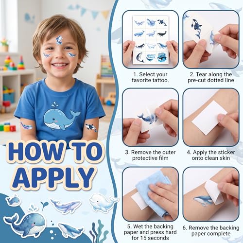 96 Cute Whale Temporary Tattoos for Kids - Ocean Party Favors