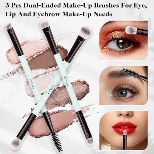 START MAKERS Makeup Brush Set 5Pcs, Dual-Ended Foundation Contour Concealer Blush Powder Bronzer Eyeshadow Brushes for Liquid, Cream, Powder, Blending, Buffing, Stippling Face Make up Tools