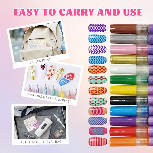 12-Color Nail Art Pens with 0.5mm Fine Tips - Quick Dry