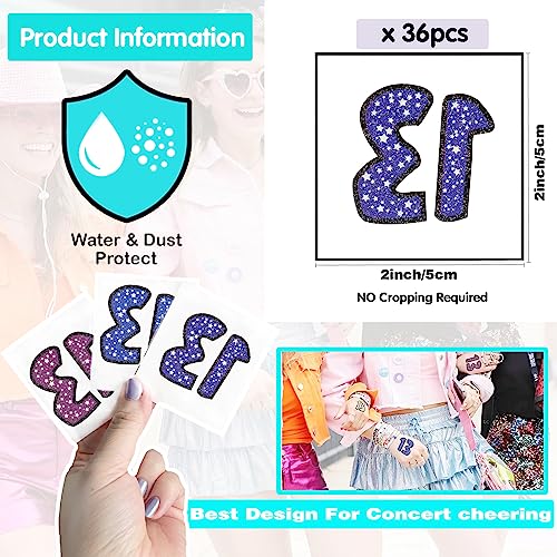36 Pcs Glitter Concert Merch,13 Temporary Tattoo,13 Tattoo, Hand tattoo, Star Temporary Tattoos, Concert Accessories for Singer Gifts