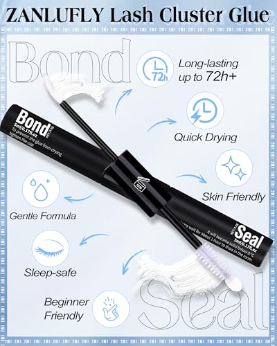 ZANLUFLY Waterproof Lash Cluster Glue – 72H Hold, Latex-Free
