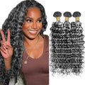Ombre Gray Deep Wave Human Hair Bundles - 12 Inch, 3 Packs
