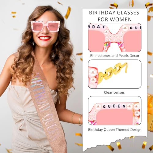 Rose Gold Birthday Queen Sash & Glasses Set