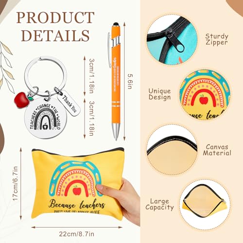 Pickmesh Teacher Appreciation Gift Bulk 48 Pcs / 12 Sets Makeup Bag Keychain 24oz Plastic Cup with Lid Ballpoint Pen Thank You Teacher Supplies(Rainbow Straw Cup,Multicolor)