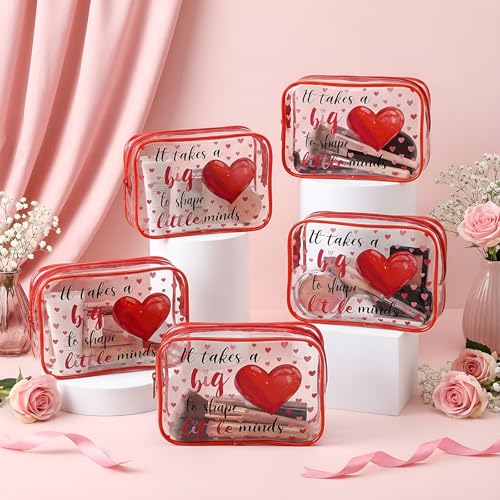 12 Pcs Valentine's Day Teacher Appreciation Gifts Thank You Makeup Bags PVC Clear Portable Goodie Bags Organizer 7 x 4.3 x 2.4 '' Travel Zippered Toiletry Carry Pouch for Teacher Gift