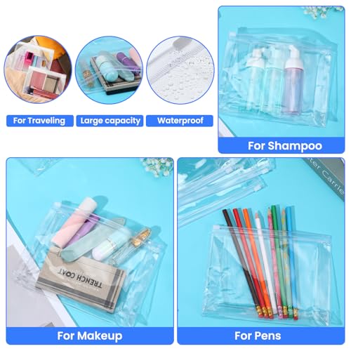 50 Pcs Travel Toiletry Organizer Mini Clear Makeup Bag Small PVC Waterproof Makeup Bag Pouches Plastic Cosmetic Organizer Bag with Zipper for Women Men Travel (7.9'', Transparent)