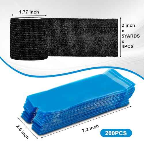 200Pcs Blue Tattoo Machine Covers & 4 Black Grip Tape, 7.2 X 2.5 Inch Disposable Professional Sealable Tattoo Pen Covers Supplies and Accessories
