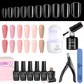 Beetles Gel Nail Polish Kit with 240Pcs Easy Nail Extension Set and 2 In 1 Nail Glue Base Gel, 6 Colors Neutral Jelly Gel Polish Kit Soak Off Nail Lamp Cured Nail Manicure DIY Home Gifts for Women