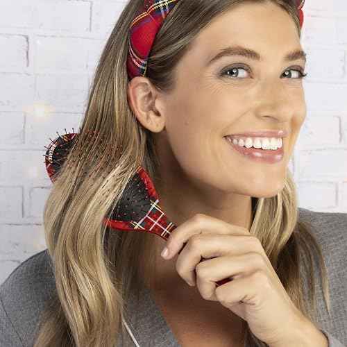 Conair Spa Tartan Headband & Detangle Cushion Brush 2pk Set - spa headband for washing face - Bubble headband - Makeup headband - GRWM headband - gifts for teen girls - stocking stuffers