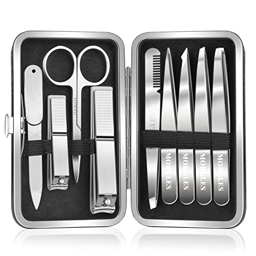 Morgles 9-Piece Men’s Tweezers & Nail Clipper Kit with Case