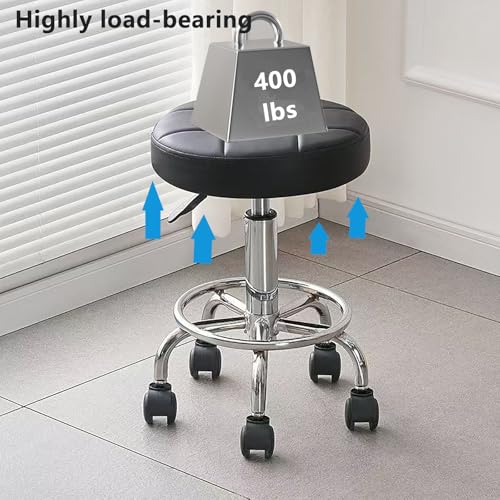 Round Rolling Stool Chair PU Leather,360¡Æ Adjustable Stools with Wheels Compact Size & High Weight Capacity Rolling Stool for Tattoo Salon Office Home