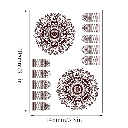 Brown Temporary Tattoo Stickers - 10 Sheet Mandala Lace Waterproof