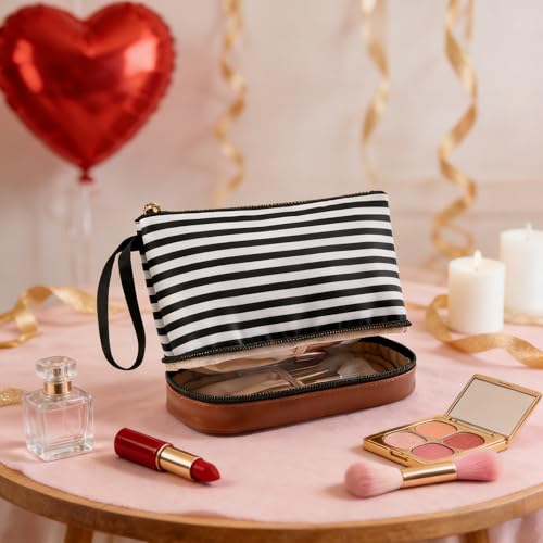 Ethereal Small Makeup Bag Organizer - Double Layer Travel Pouch