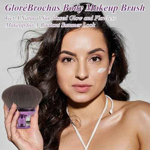 90MM Extra Large Self Tanner Kabuki Makeup Brush ? Ultra Soft Dense Vegan Bristles for Body Makeup, Bronzer & Foundation?Applies Tanning Mousse, Lotion & Self Tanner£¬Wet & Dry (Purple)