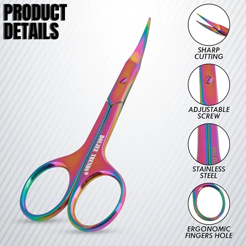 Cuticle Scissors, Eyebrow False Eyelashes Mustache Facial Nose Ear Hair Grooming Multi-Purpose Beauty Scissors, Small Manicure Pedicure Curved Extra Sharp Fine Blades Professional Shears for Men Women