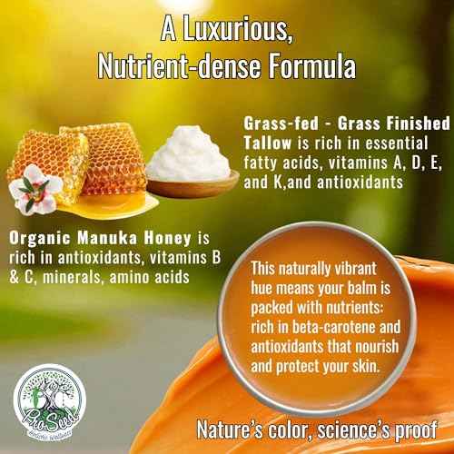 ProSeed Manuka Honey Unwhipped Tallow Balm ? Handmade Grass-Fed Beef Moisturizer with Frankincense, Vitamin E, Castor, Buah Merah & Turmeric ? Face & Body Cream for Men, Women & Kids ? Travel Size