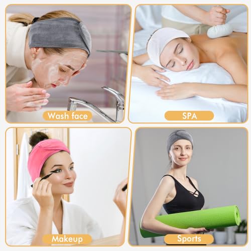 SINLAND Adjustable Spa Headband for Women - 3 Pack Microfiber Face Care Bands